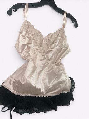Satin Lace-Trim Chemise in Rosy Champagne